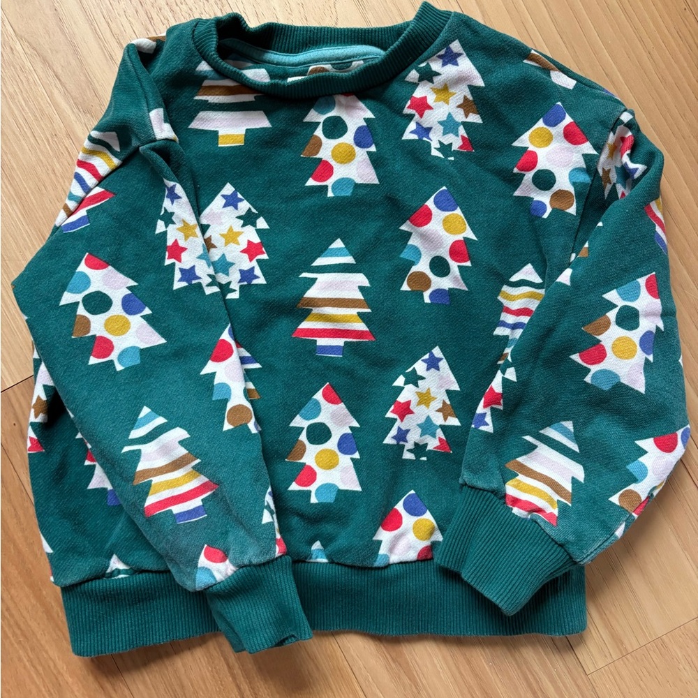 Mini Boden Green Sweatshirt with Red and White Patterns